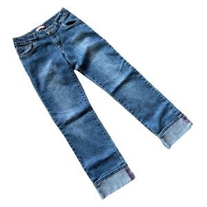 Levi’s Girls Size 16 Jeans Medium Wash Straight Leg Pink Stitching Cuffed